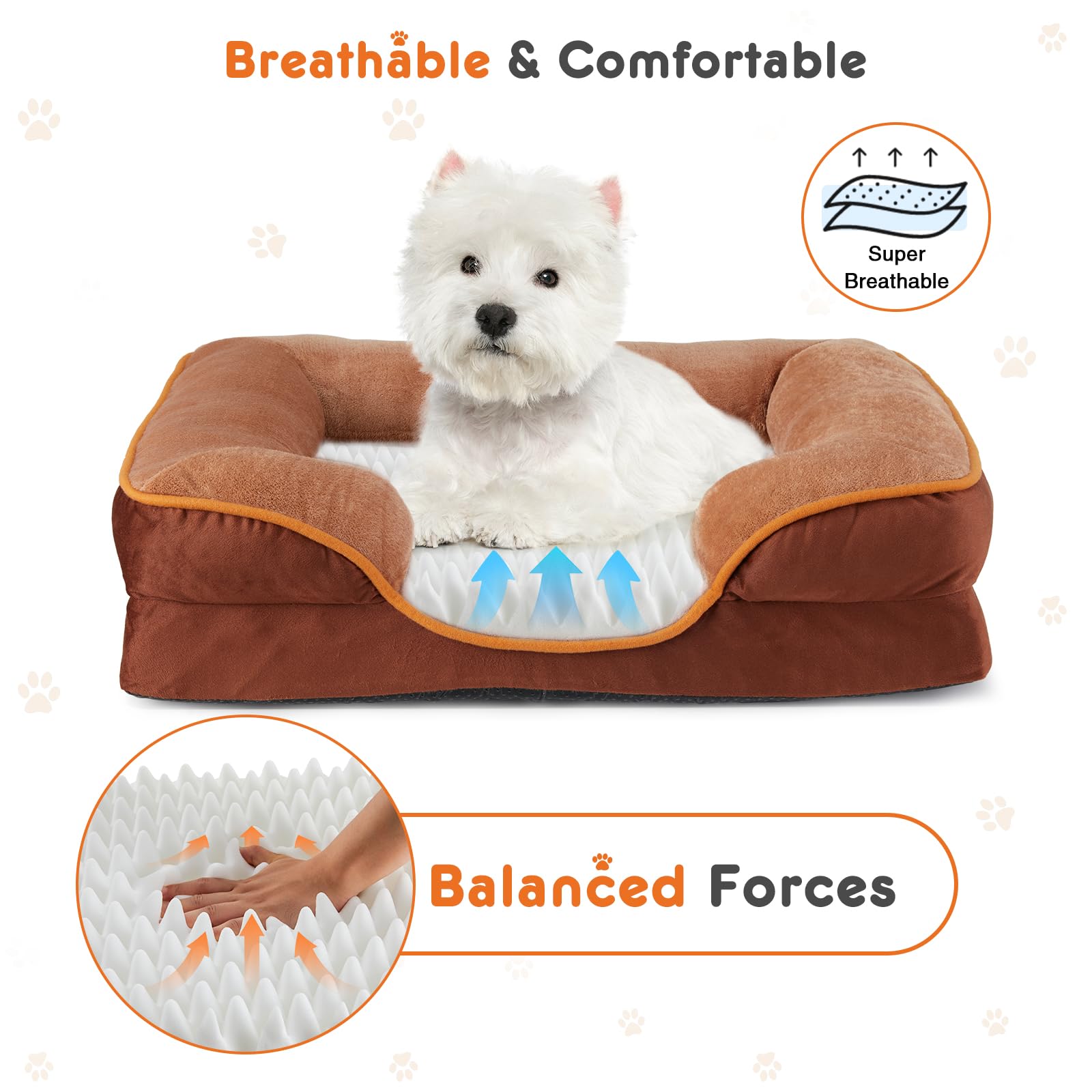 Sweetcrispy Orthopedic Dog Bed, XL Large Memory Foam Puppy Cat Bed with Washable Waterproof Removable Cover & Non-Slip Bottom for Pet Calming Sleeping (42"x32", Brown) - image 4