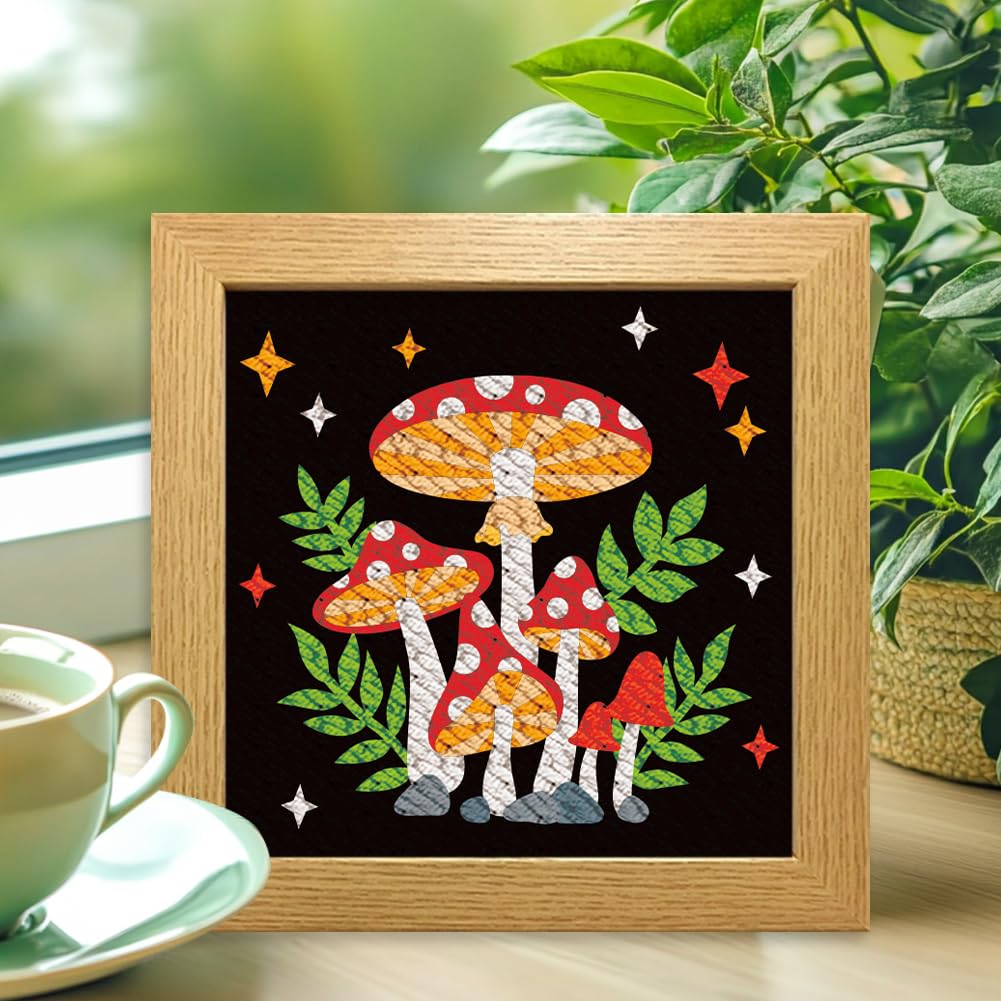 INFUNLY 2 Set Pilz Punch Needle Stickset Für Anfänger Art Night Mushroom DIY Punch Needle Stickerei Starter Set Handarbeits Nadelspitzen Mit Pflanzenmuster Anleitung als Festivalgeschenk Und Heimdekor
