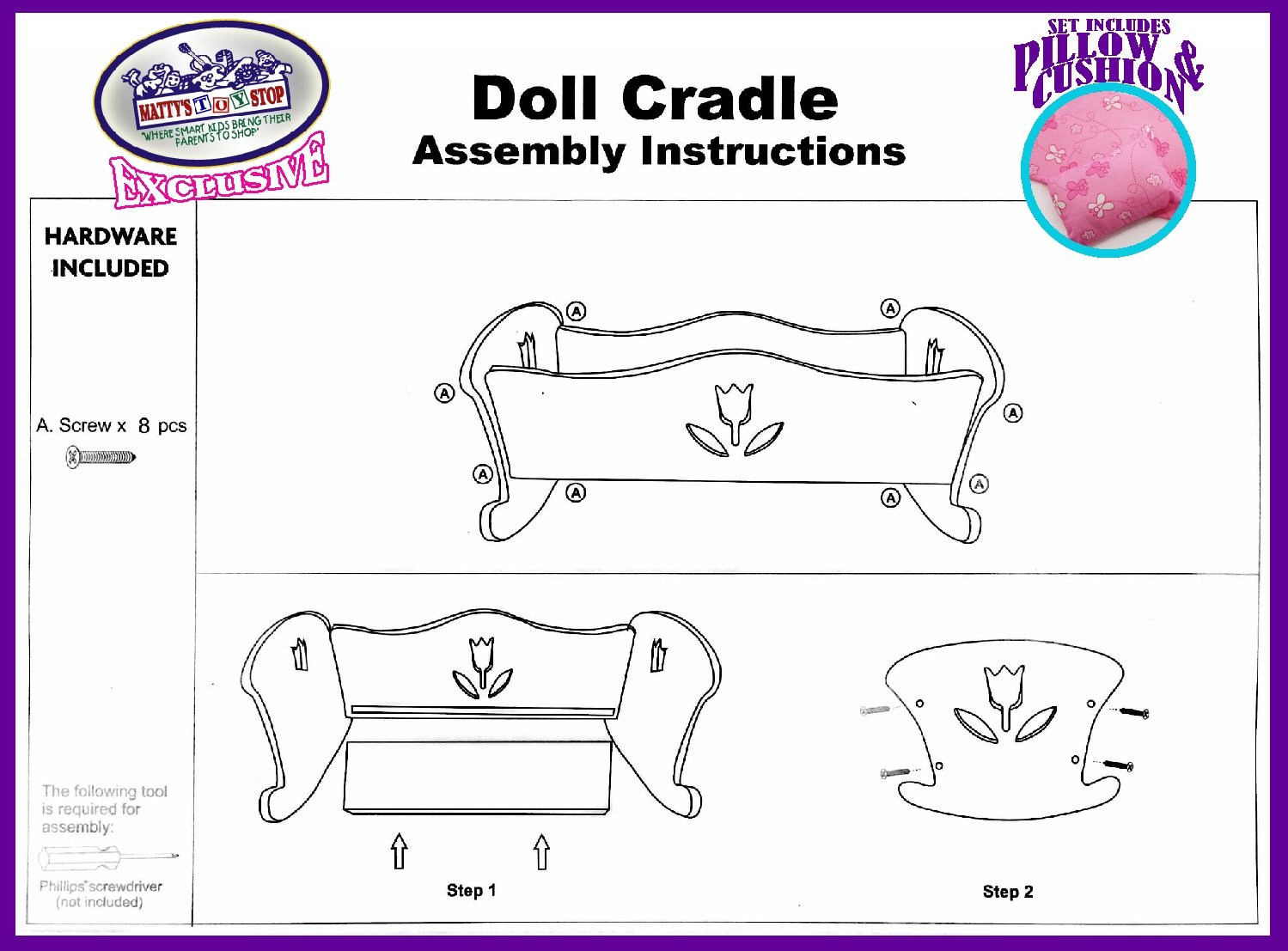 Matty's Toy Stop Muebles para muñecas de 18 pulgadas, cuna mecedora de madera con almohada rosa y cojín – (18 pulgadas rosa/blanco floral) se adapta a muñecas American Girl