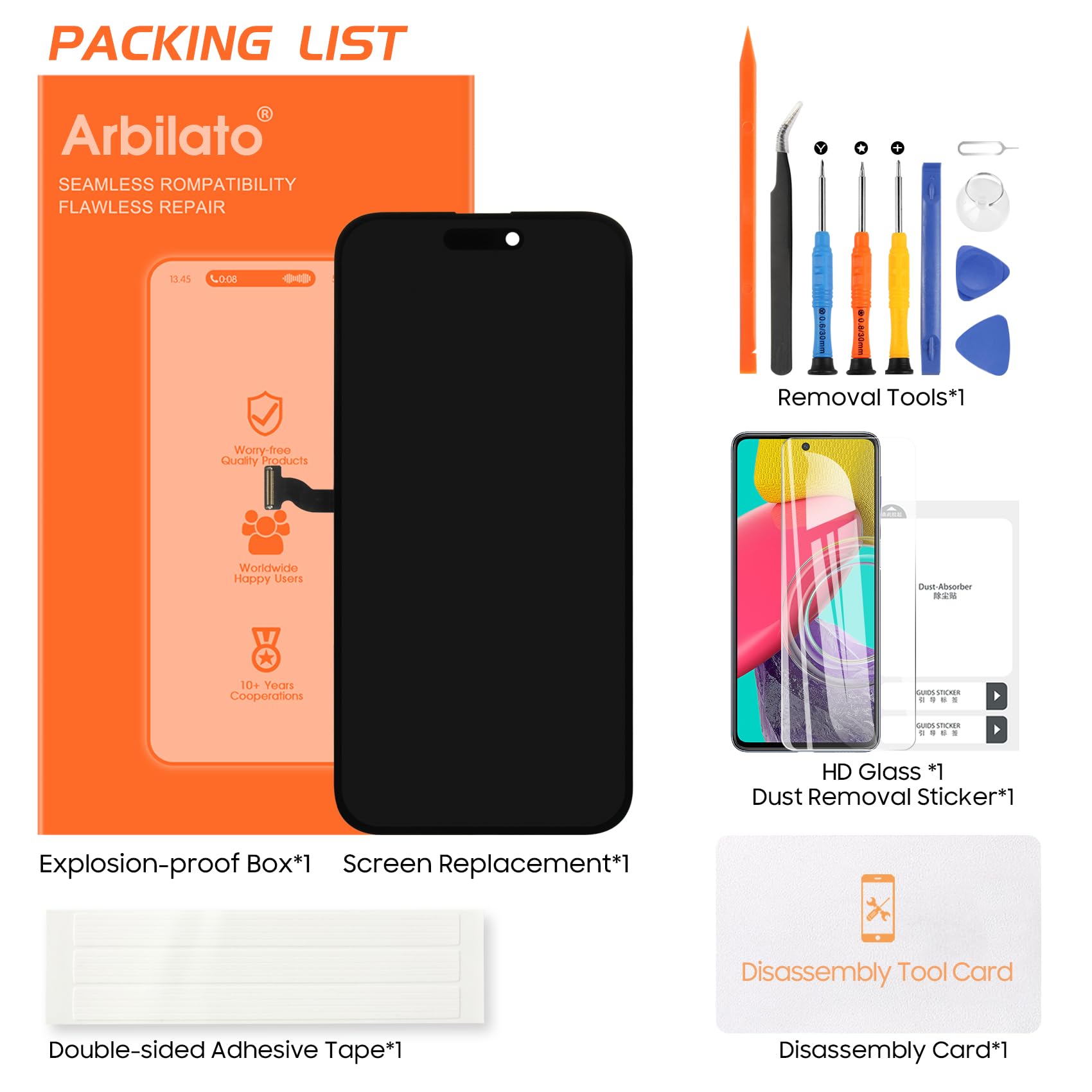 Pantalla de repuesto para iPhone 14 Pro Max, pantalla LCD, digitalizador de pantalla táctil A2894, A2893, A2895, piezas de reparación con herramientas (negro)