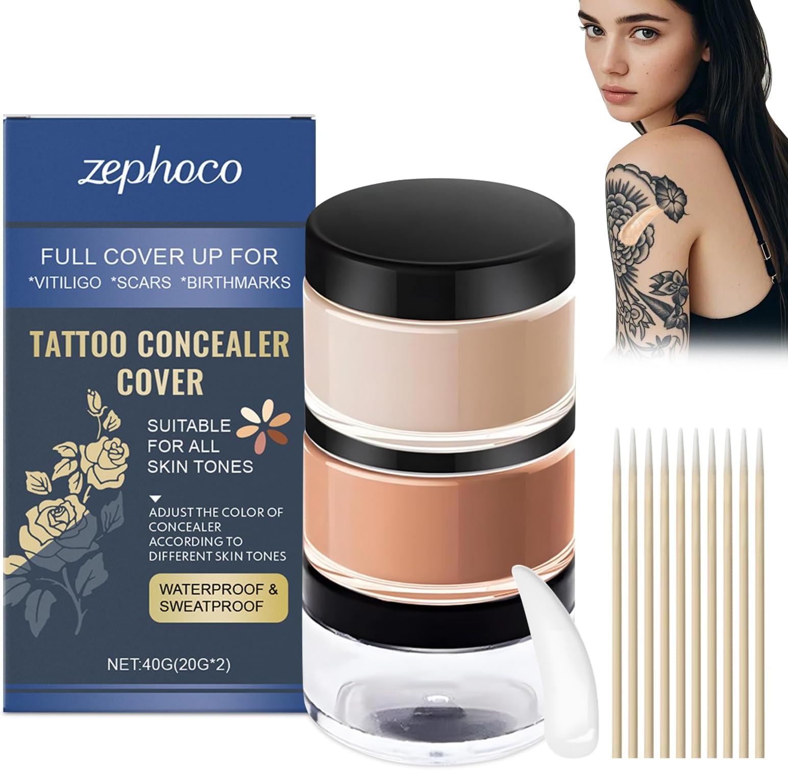 Tattoo Cover Up Makeup Waterproof - 2 Colors Adjustable Tatoo Cover Up Concealer for Tattoos, Long Lasting, Waterproof, Full Coverage, Natural Finish - Tattoo Concealer for All Skin Tones