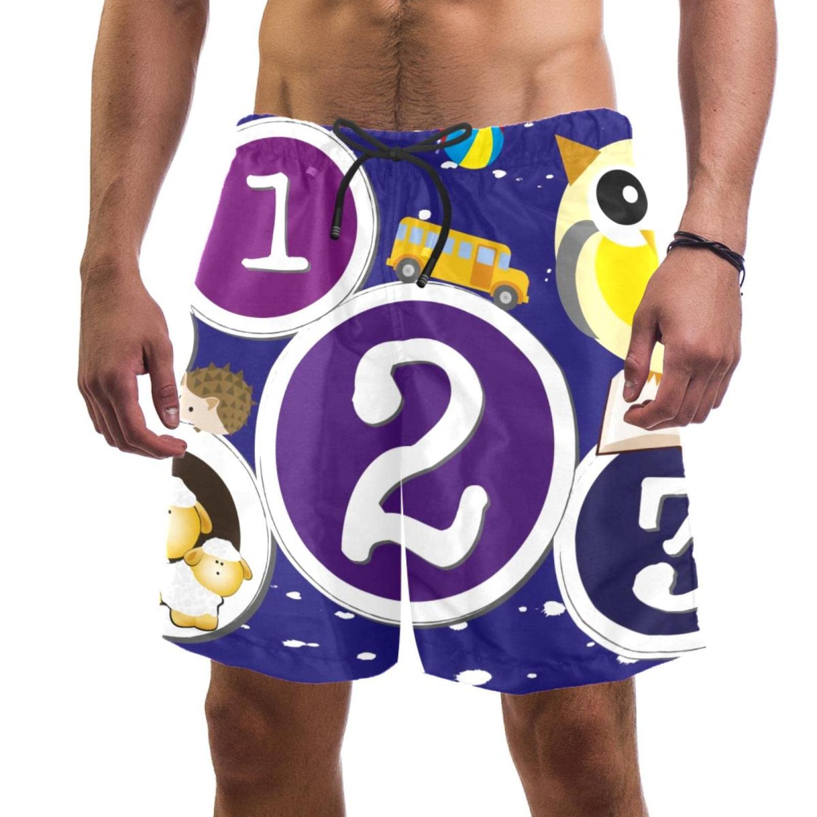 SOLJEOP bee Teddy Bear owl Hedgehog Sheeps Swim Trunks Elastic Swimsuit Board Shorts Beach Shorts with Pockets for Men