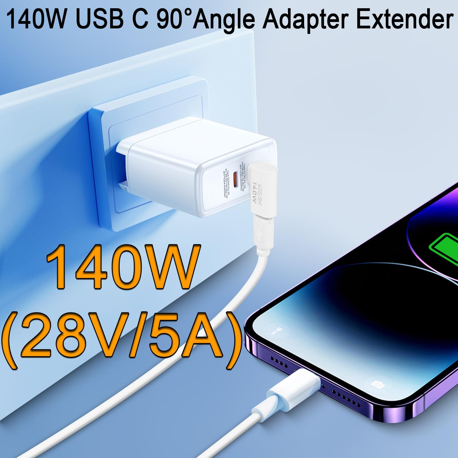 Adaptador USB C De 90° - 40Gbps USB 4.0, Hembra A Macho, Soporta 8K Y Carga De 100W, Pack De 2 Piezas