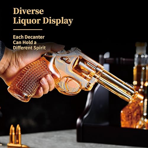 Miniatura 5 de Regalos para hombres, papá, juego de decantador de whisky de 3 pistolas con estante de exhibición, ideas únicas de regalo de cumpleaños para él,