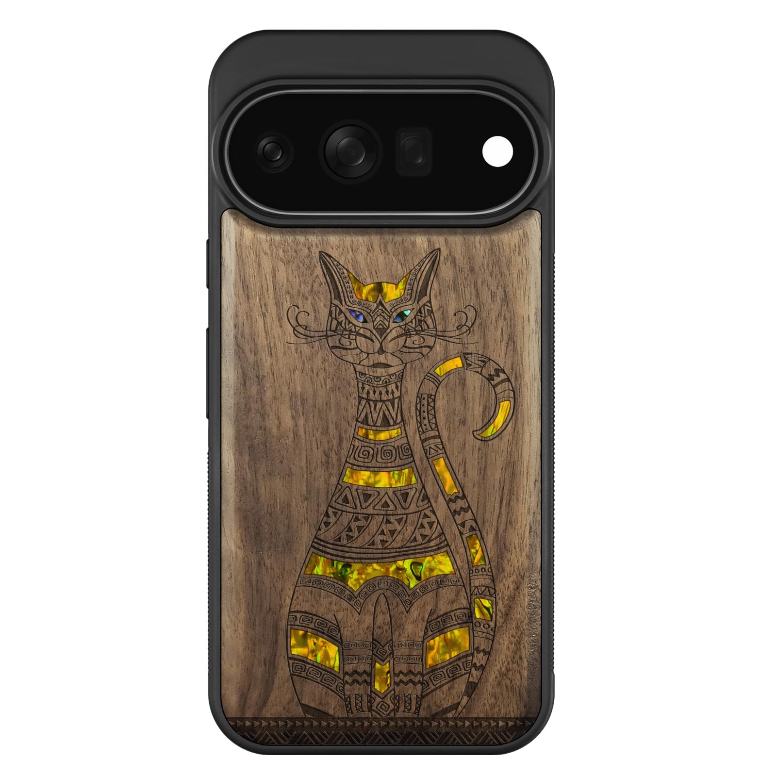 Carveit Etui na telefon komórkowy do Pixel 11 Pro, orzech tribal Cat Art