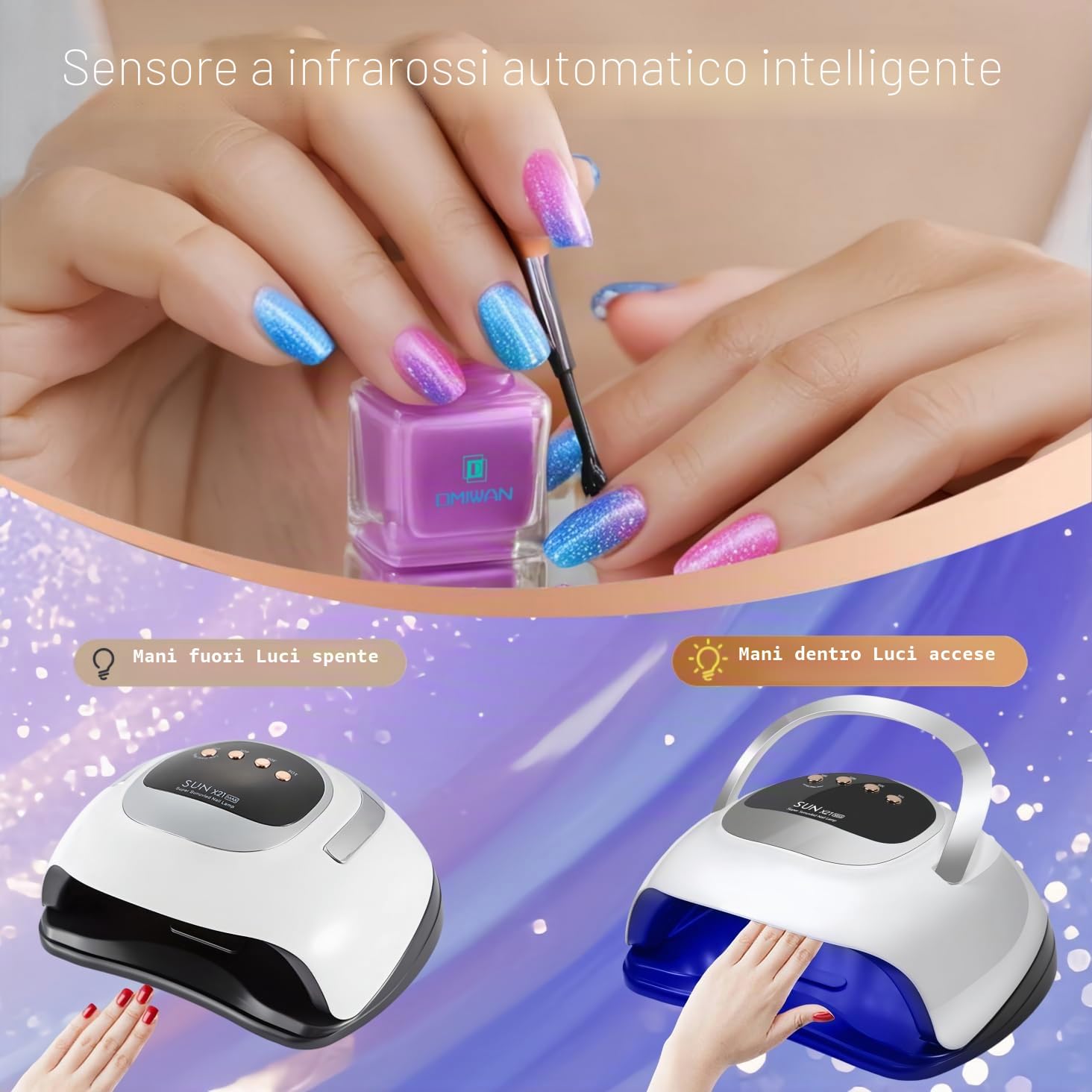 Lampada UV per unghie in gel professionale 320W lampada UV per nail art con 72 LED, sensore auto, 4 timer