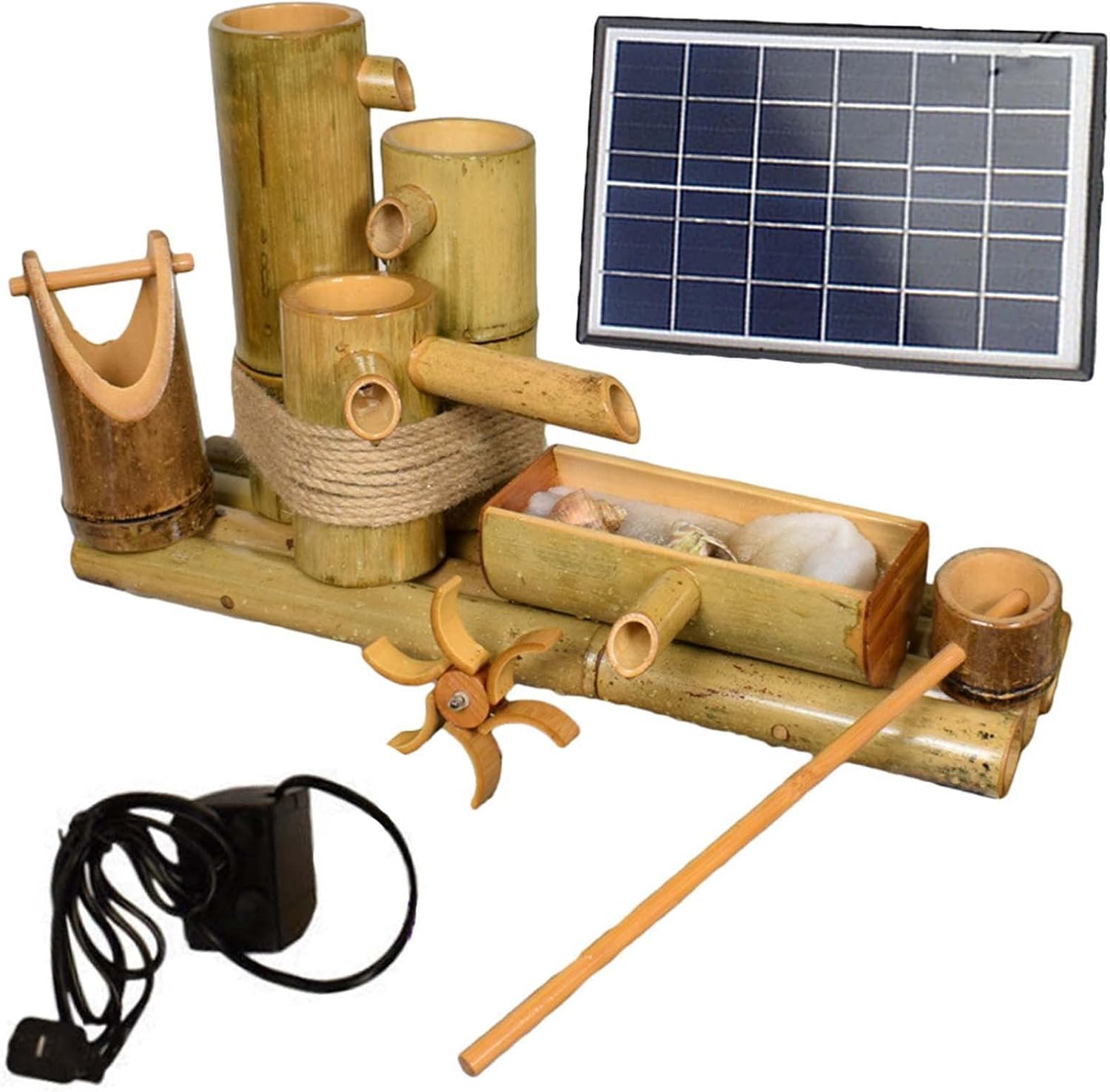 Bamboo Fountain Kit,Solar Water Features for the Garden Outdoor,with Pump Flowing Water Ornaments Backyard Pond kit,70cm,60cm