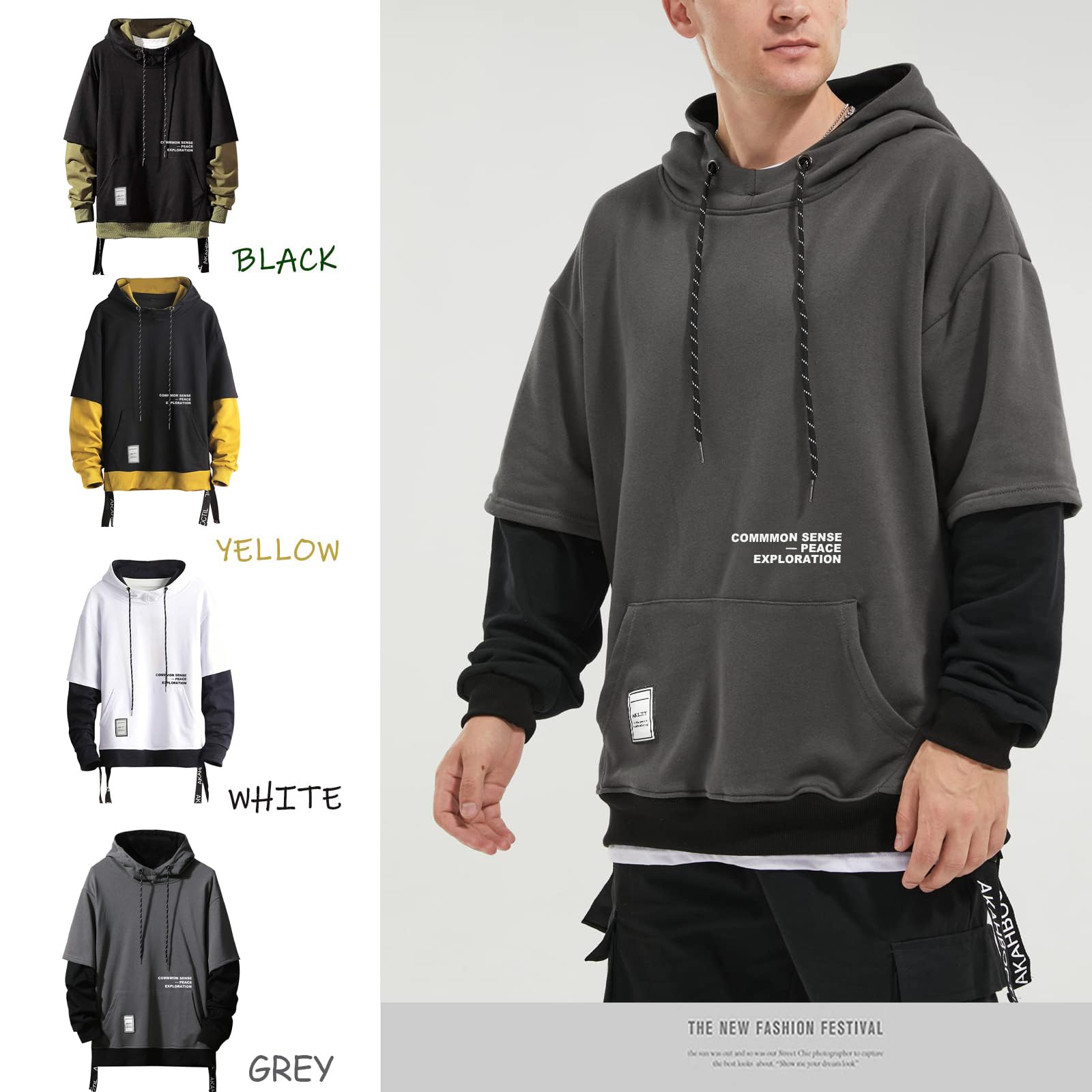 Moshtashio Felpa Uomo con Cappuccio Abbigliamento Felpe Manica Lunga Colori a Contrasto Hoodies Sweatshirt Pullover Tops Autunno Inverno Moda