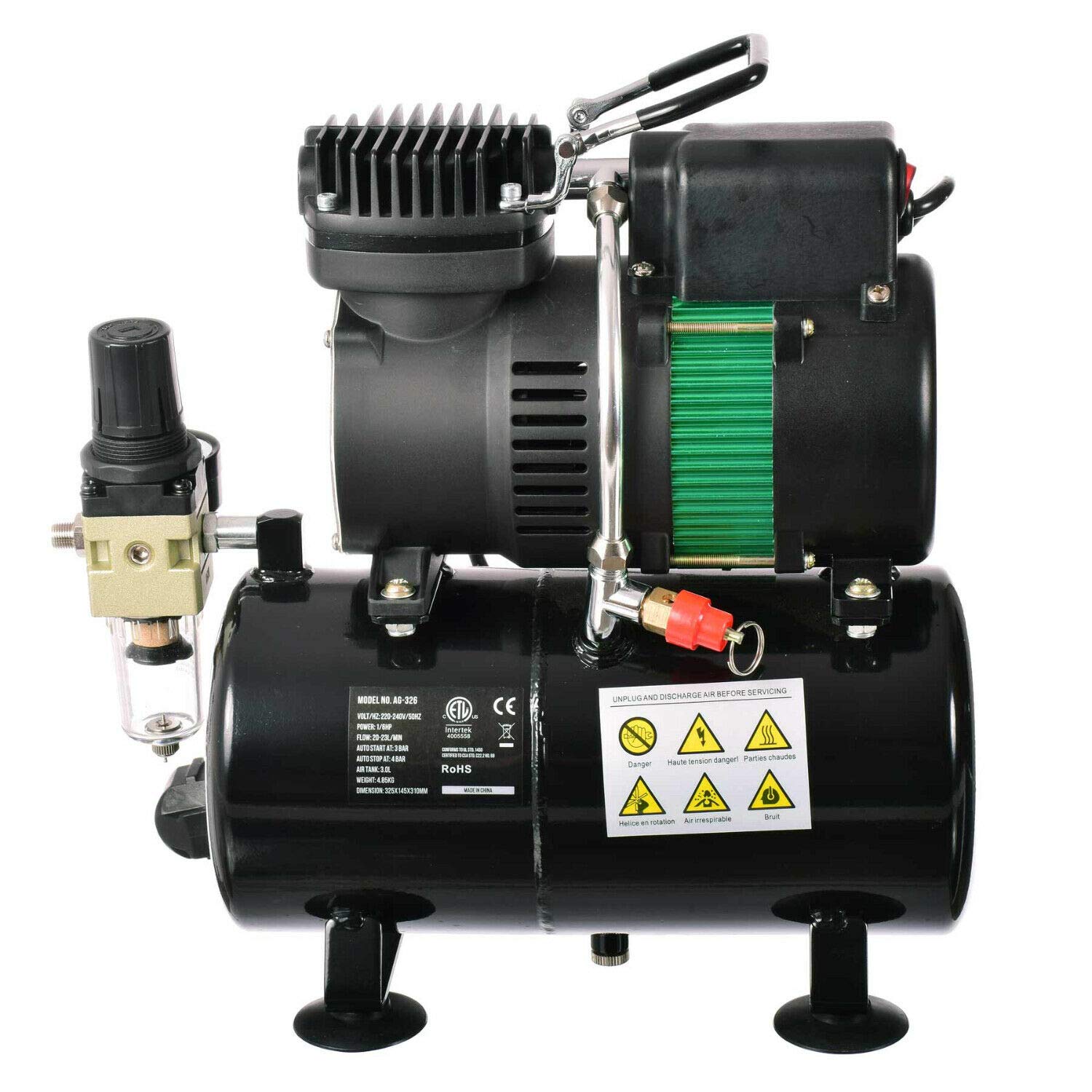 Mini compresor de aerógrafo con 2 ventiladores reguladores de filtro con depósito de 3 l sin aceite.