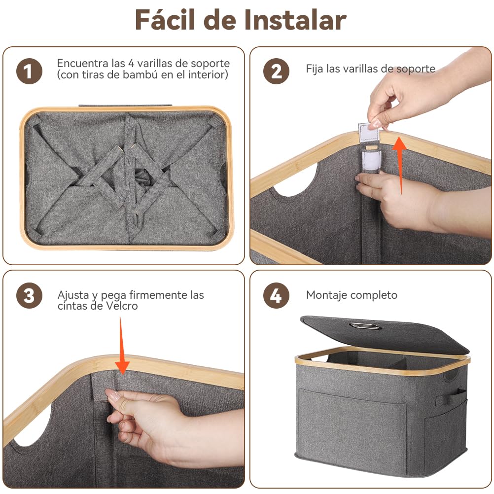 OUSFOT Cesto Ropa Sucia con Tapa 70L, Cubo 2 Compartimentos, Laundry Basket Impermeable para Armario