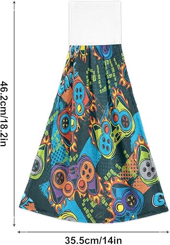 Miniatura 2 de Graffiti - Juego de toallas de mano colgantes para cocina, joystick vintage, absorbente con lazo, 2 piezas, juegos de ropa de cocina para baño,