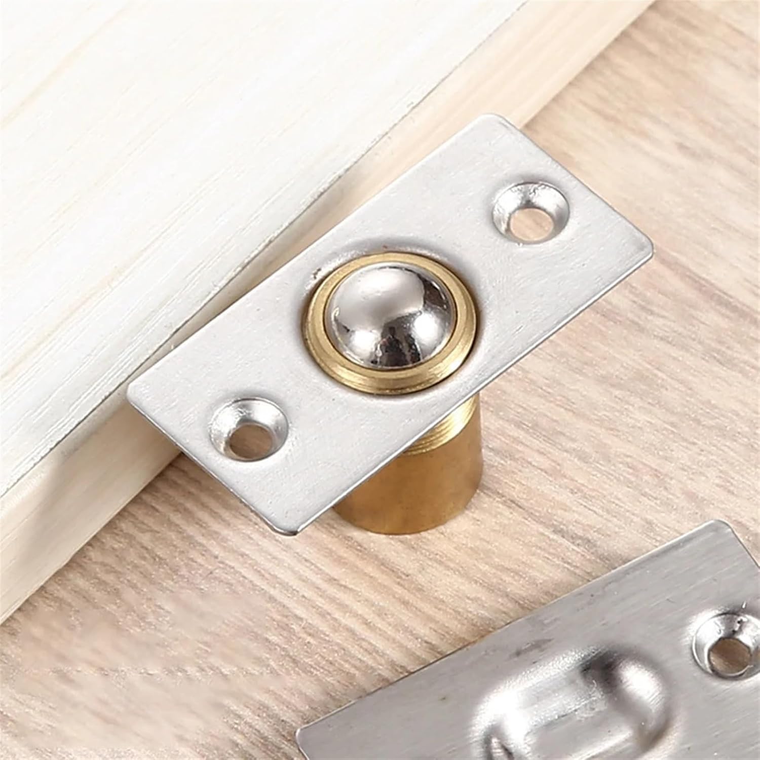 2PCs Furniture Door Latch Spring Invisible Wooden Cabinet Door Beads Lock Closet Ball Catch Latch Adjustable Door Top Bead(Gold)
