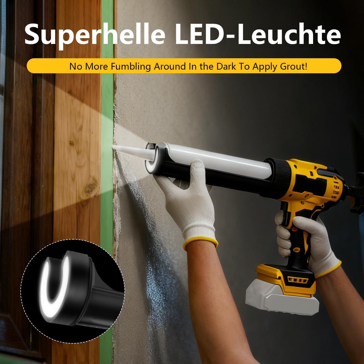 Pistola de calafateo inalámbrica compatible con batería Dewalt de 21 V, pistola selladora de silicona con luz LED y 6 velocidades ajustables, pistola de calafateo eléctrica antigoteo para llenado y