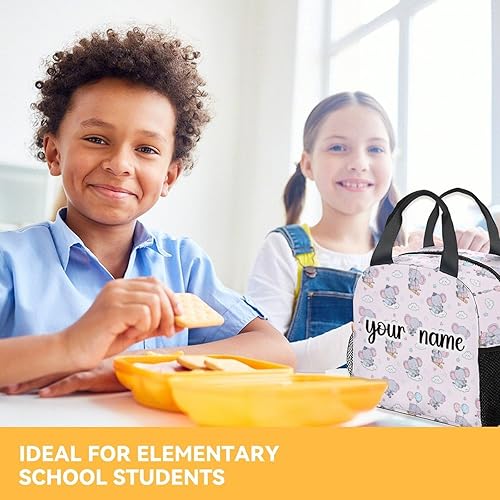 Miniatura 7 de Lonchera personalizada de elefante para niños, lonchera aislada para niñas, bolsas de almuerzo rosadas lindas con correa, bolsa de almuerzo