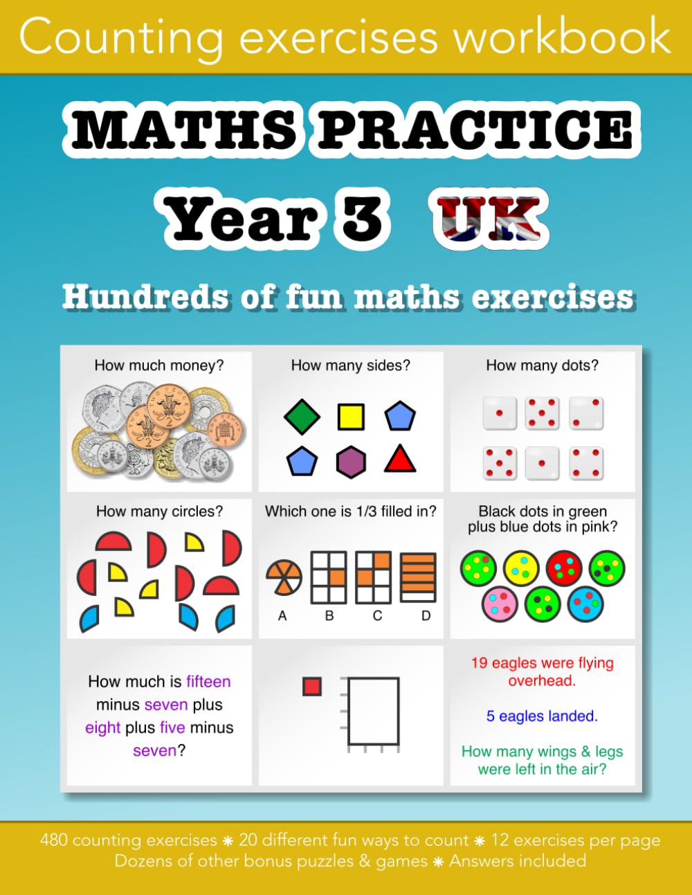 Maths practice year 3 UK counting exercise workbook: Education resources by Bounce Learning Kids (Math practice counting exercise workbooks (UK))