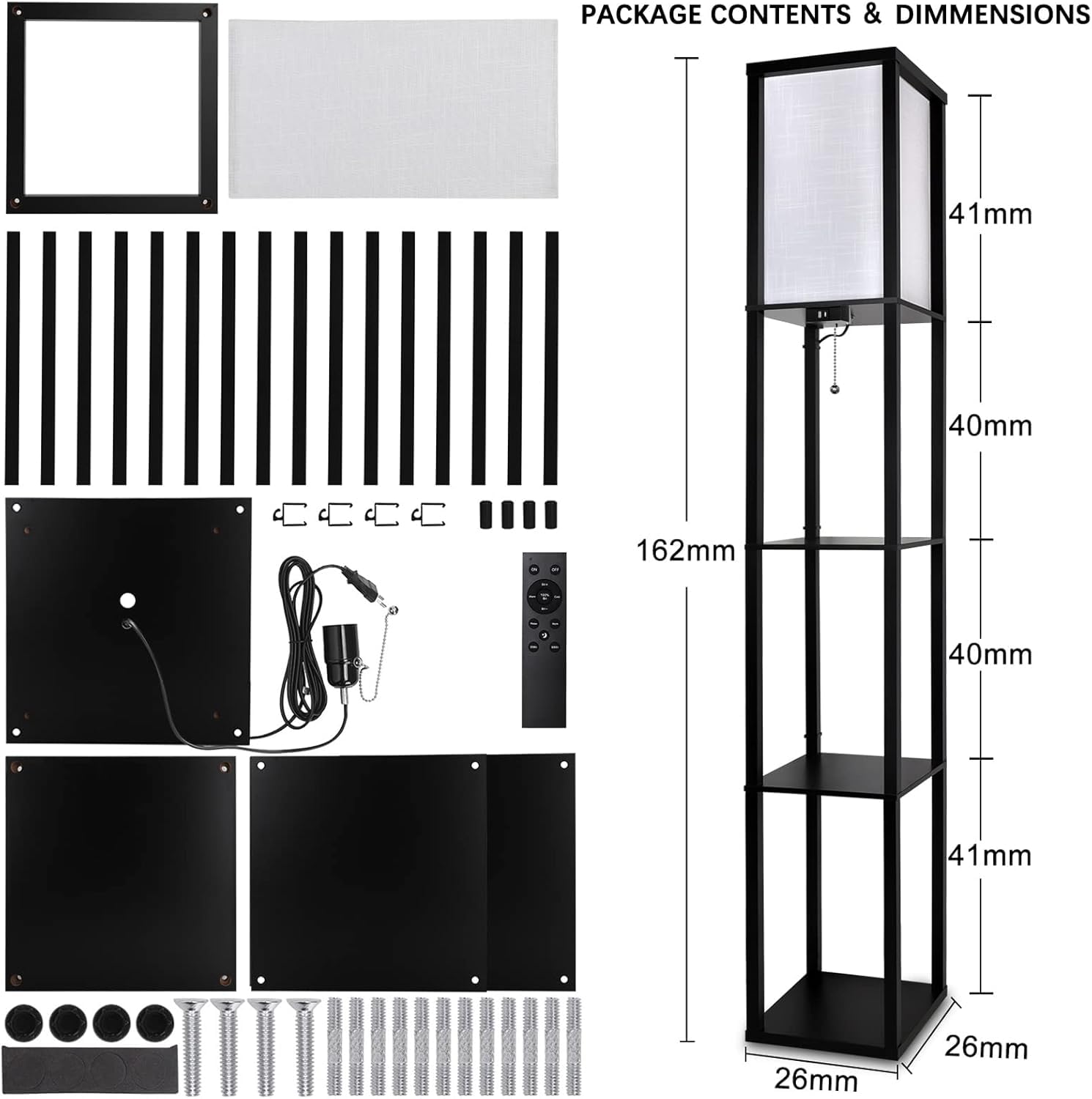 LED lampa lampa z pilotem zdalnego sterowania, drewniane półki, 2 porty ładowania USB, żarówka 3000 K - 6500 K, E27, do salonu, biura