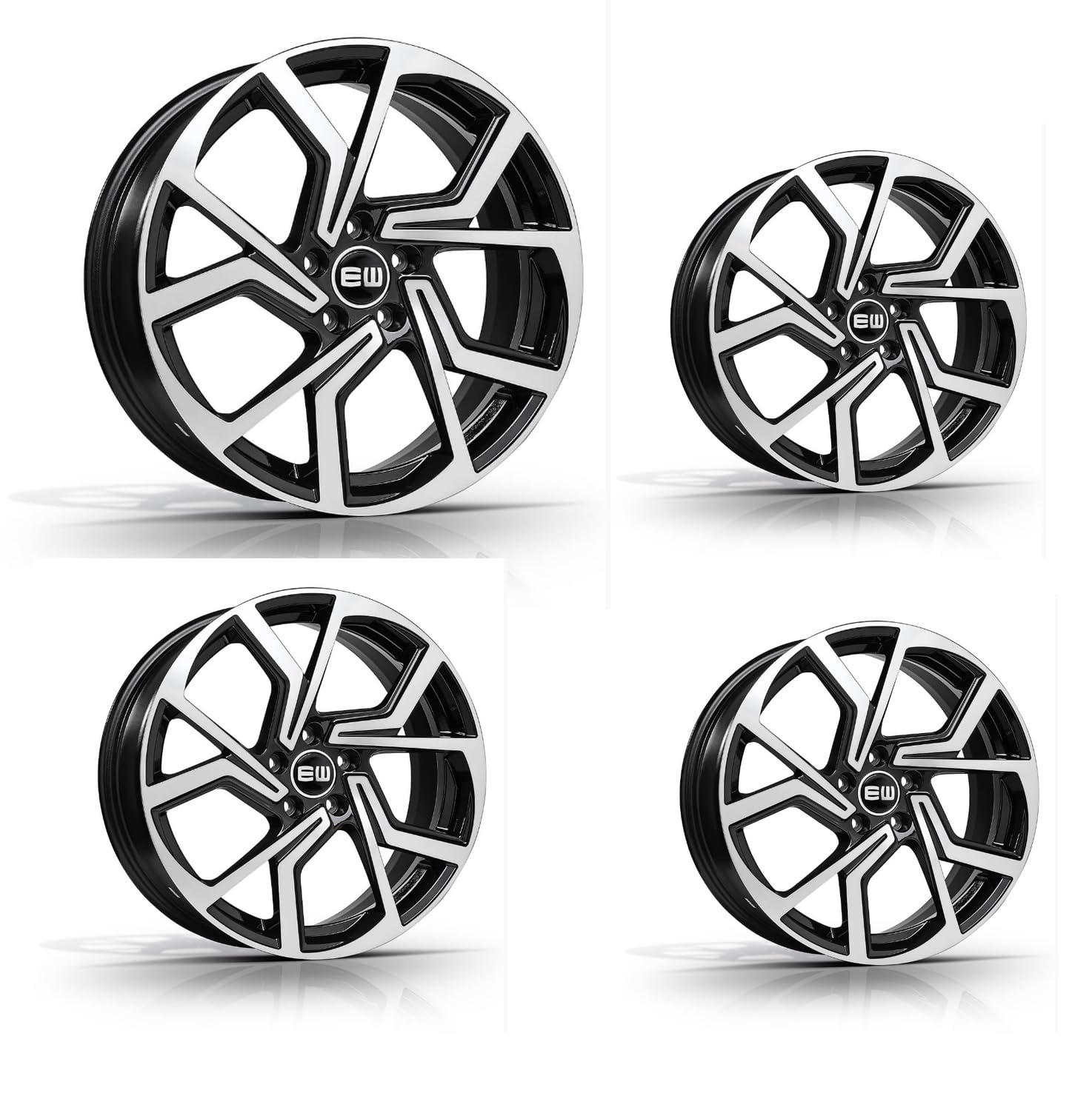 Elite 4 Cerchi in lega per Golf 5 6 7 8, 18 pollici, Nero, Alluminio, Diamantato, Compatibili con Autovettura, Golf, Accessorio, Ruota