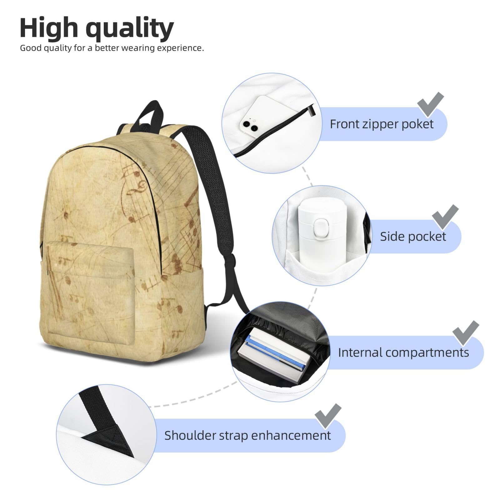 KoNsev Notenrucksack, Elementar-Büchertasche, Mädchen, Jungen, modisch, lässig, Tagesrucksack, Reisen, Uni, Lehrer, Schwarz , M