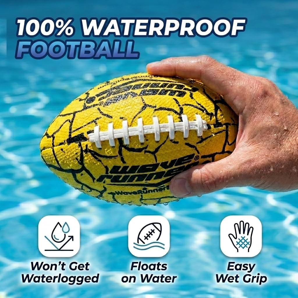 Wave Runner Water Football for Pool and Beach | Waterproof Football for Outdoor Games for Adults, Teens, and Kids - Lightweight Pool Toys, Easy Wet Grip, Outdoor Summer Toy Gift for Boys Ages 8-16