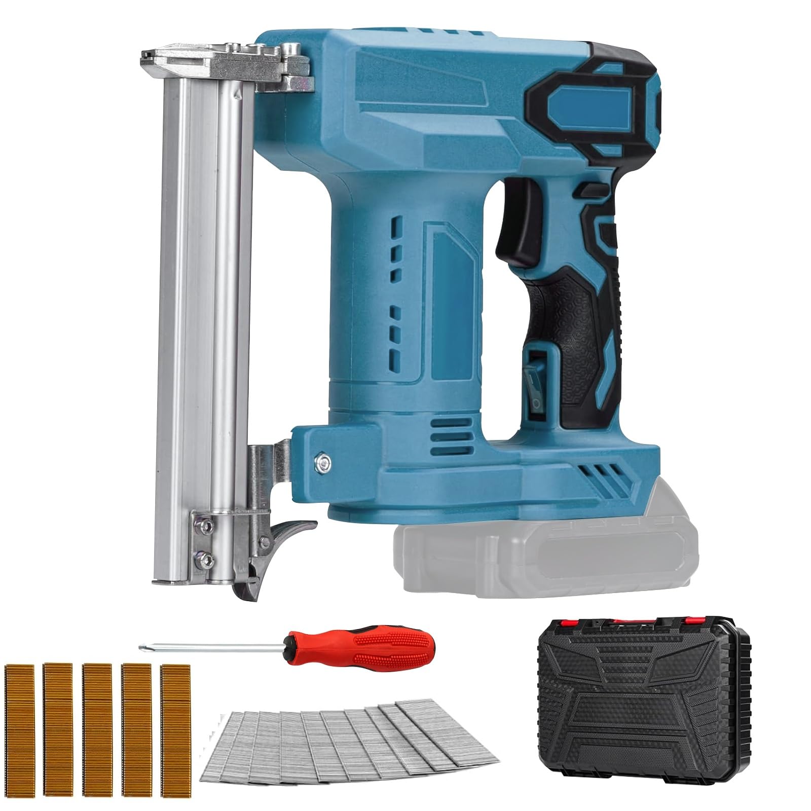 Cordless Brad Nailer voor Makita 18V batterij, 18GA batterij nietmachine nagelpistool, 2-in-1 elektrische spijkermachine nietmachine met 1000 nagels en 1000 nietjes voor woningverbetering
