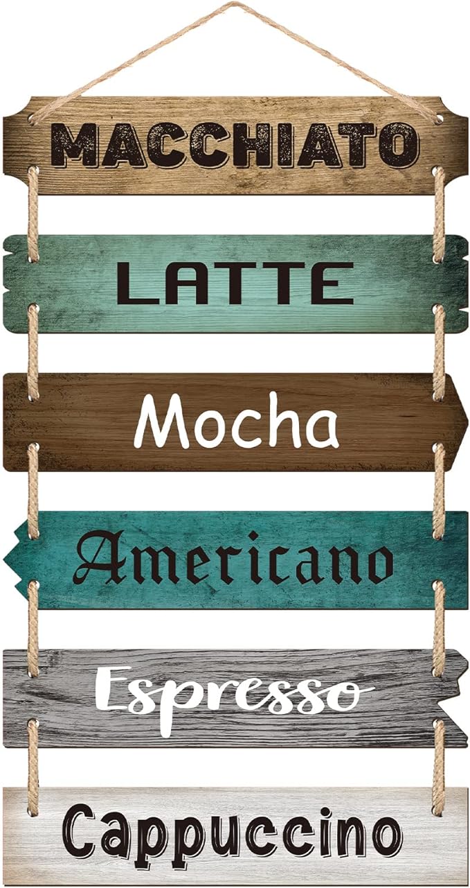 Chunful Coffee Bar Decor Coffee Signs Wooden Rustic Vintage Hanging