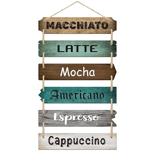 Chunful Coffee Bar Decor Coffee Signs Wooden Rustic Vintage Hanging