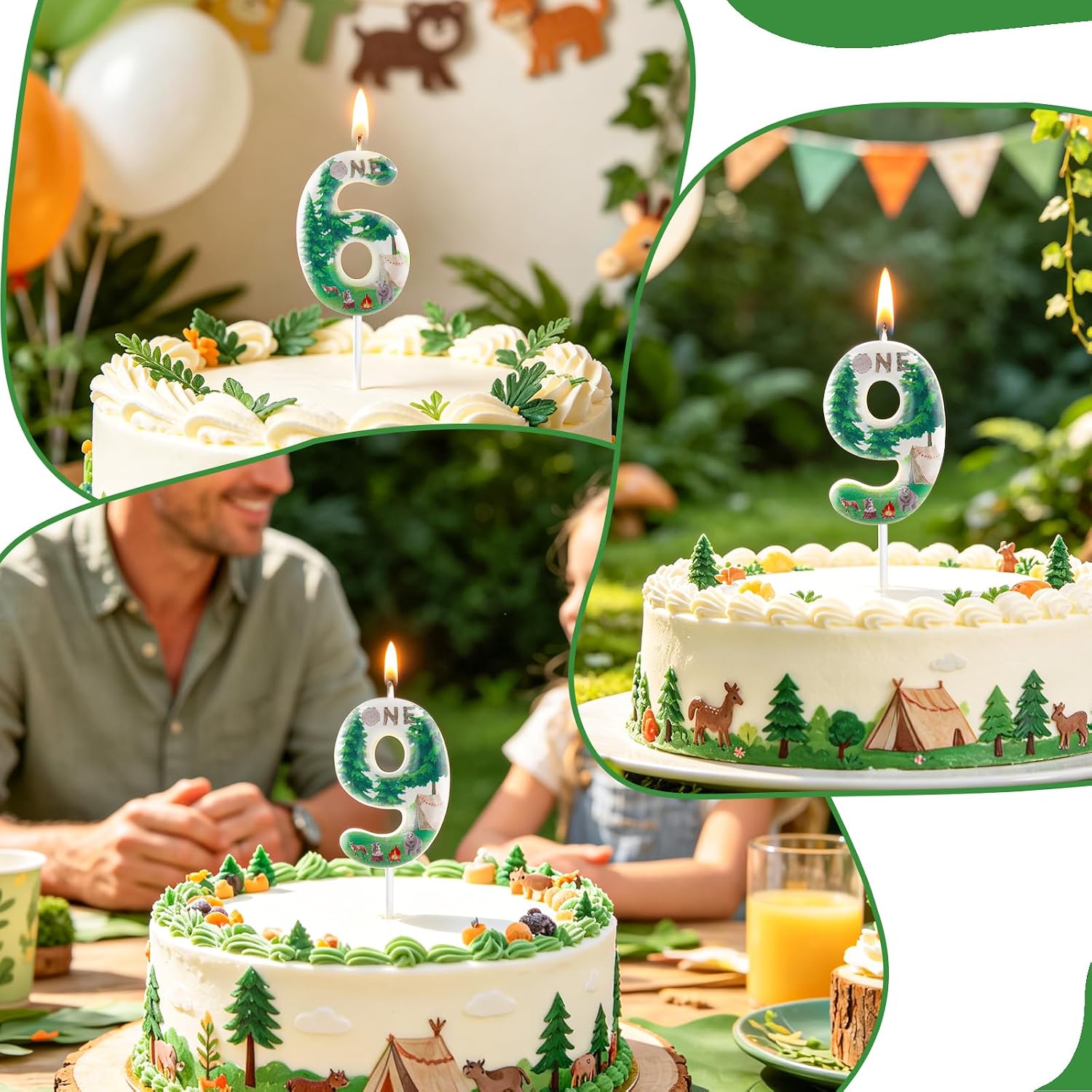 Outdoor Camping Green 5th Birthday Candle,Happy Outdoor Camping Theme Number 5 Candle Cake Topper for Boys Girls Birthday Party Anniversary Supplies Decor image 4
