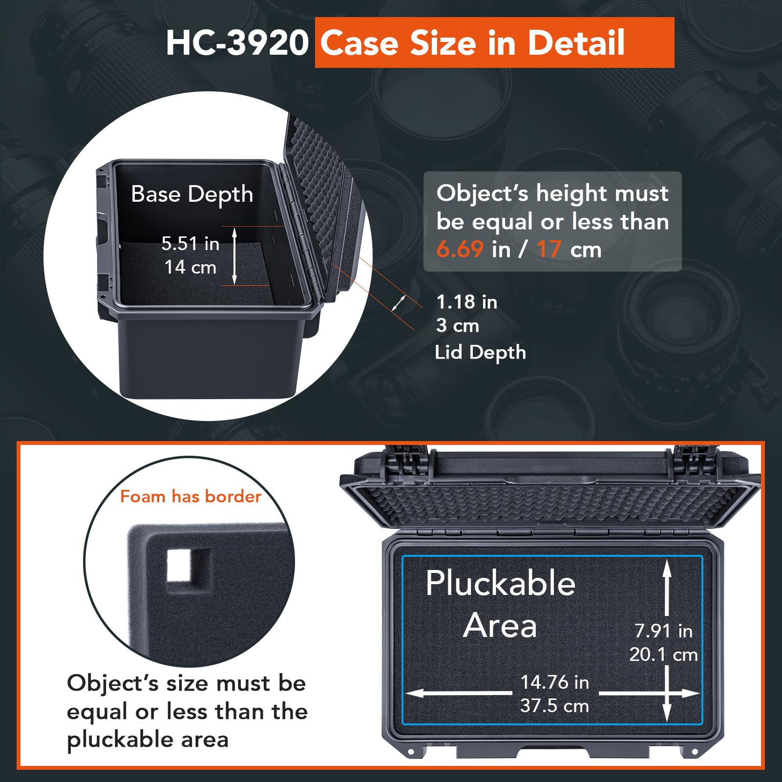 Lykus HC-3920 Maletín/Maleta/Estuche/Case rígida Impermeable con Espuma Personalizable, Tamaño Interior 38,9x22,7x17 cm, Adecuado para electrónica y más