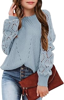 Girls Crochet Long Sleeve Crewneck Pullover Sweaters Kids Fall Winter Knit Jumper Tops