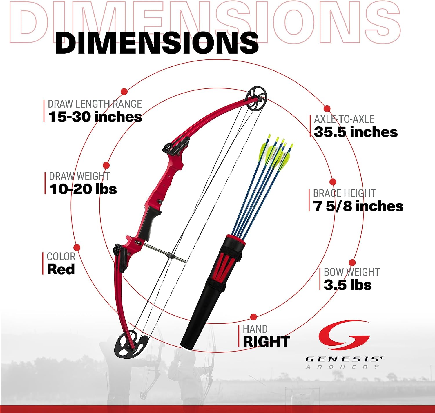 Genesis Archery Original Lightweight Compound Bow with Adjustable Aluminum Riser, 15"-30" Draw Length, 10-20 lb Draw Weight, for Kids and Adults, All Skill Levels