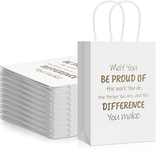 Kosiz 50 bolsas de regalo de papel de agradecimiento a los empleados, bolsas de regalo de papel con asas, bolsas de papel de regalo de