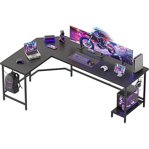 Mericonia 66" L Shaped Gaming Desk, Corner Computer Desk with CPU Stand, Sturdy Large Gaming Desk for Home Office, Writing Workstation Computer Table