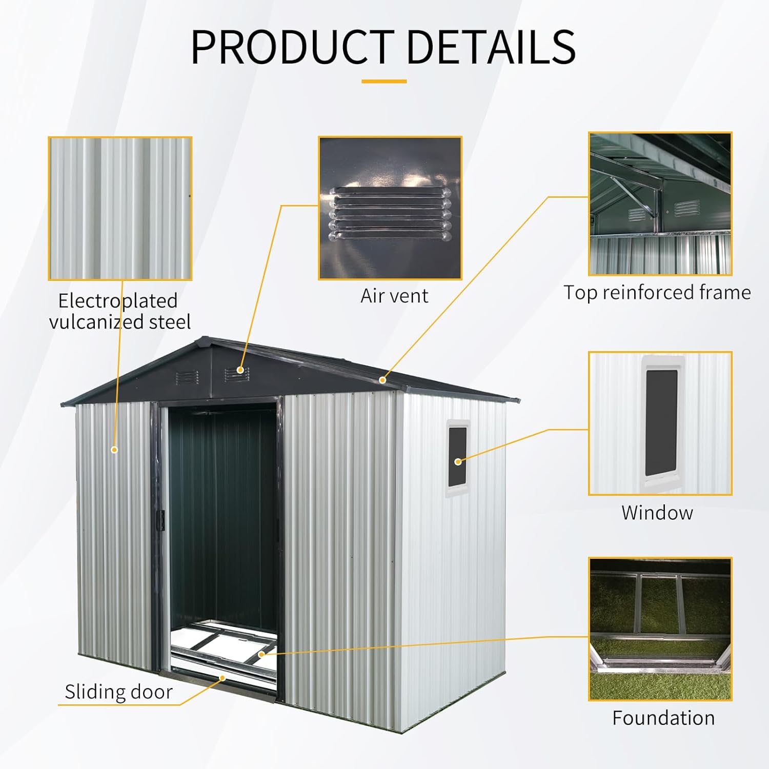 Ball & Cast 8x4FT Outdoor Storage Shed,Large Metal Tool Sheds with Window and Foundation,Garden Tool House W/Tilted Roof & Lockable Door,for Backyard Garden Patio Lawn,White+Black