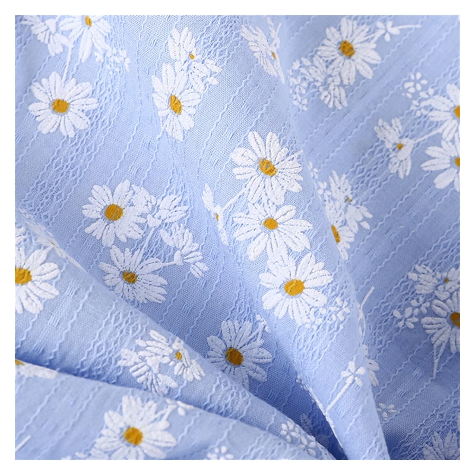 Tela de algodón bordada Material de tela de algodón Jacquard tejido con estampado de flores de Margarita de 3/5/10 yardas for vestido de costura, camisa, tela de bebé, blanco, azul, rosa, por yarda(1