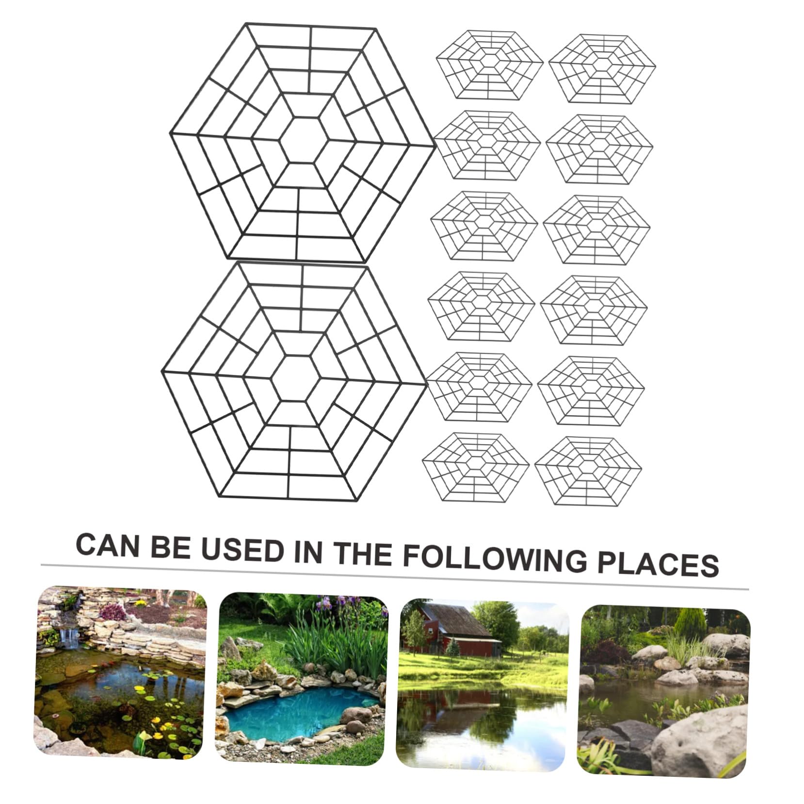 Red Protectora de Peces para Estanque, 30 Piezas PP Negro Hexagonal