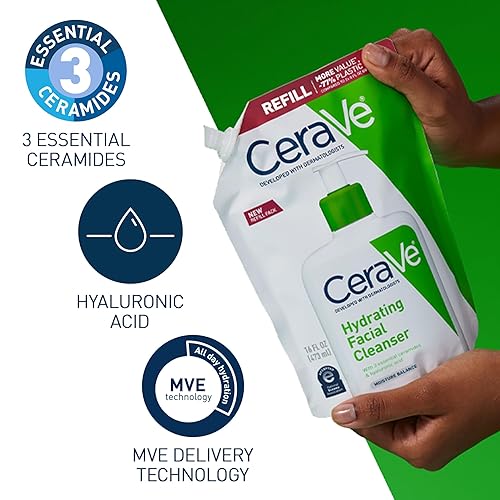 Miniatura 20 de CeraVe, Hydrating Facial Cleanser - Limpiador facial hidratante para piel normal a seca, con ácido hialurónico + ceramidas + glicerina, certificado