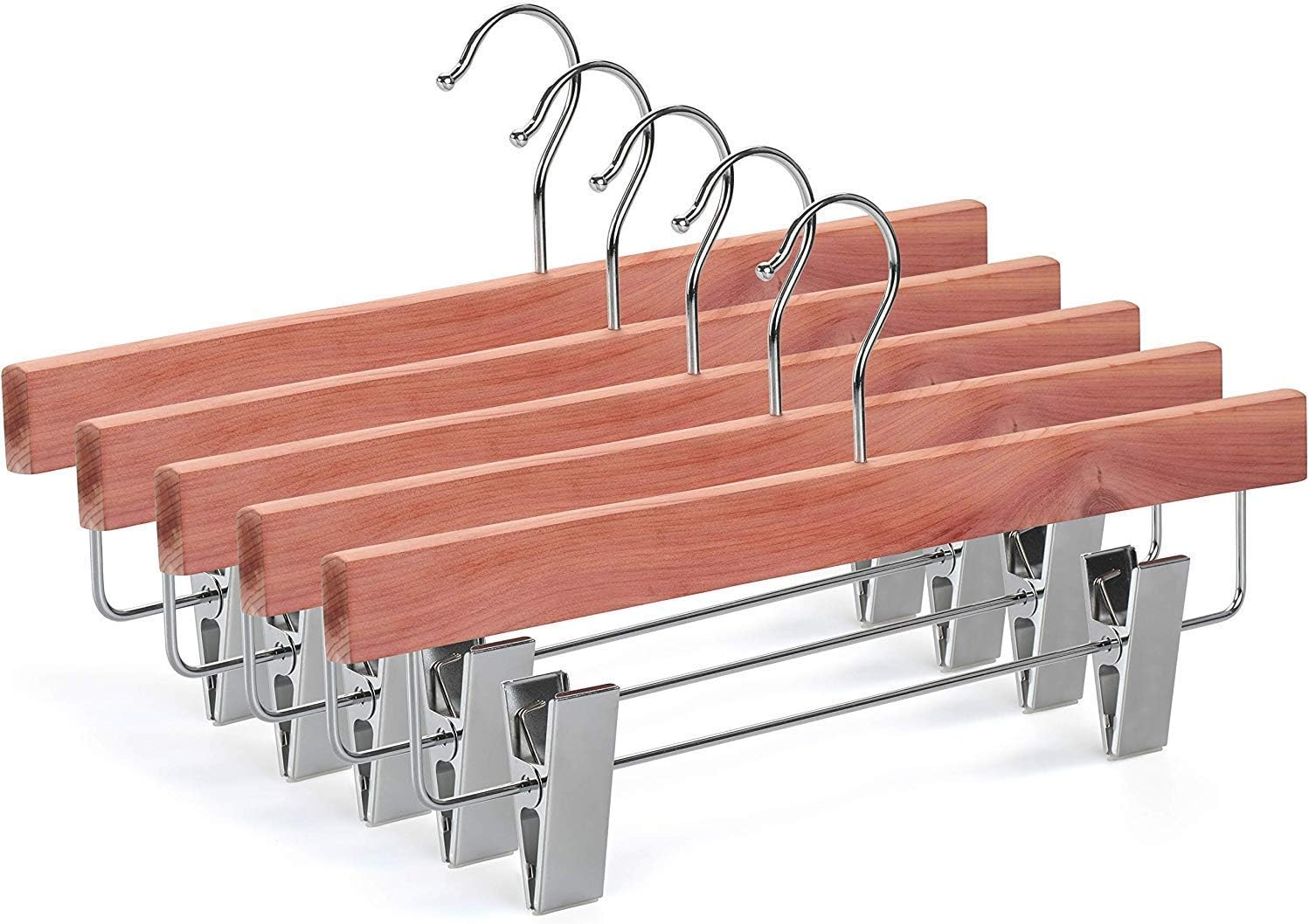 TOPIA HANGER Pants Hangers, Wooden Skirt Hangers with Adjustable Metal Clips, Premium Retro Finish and 360° Swivel Black Hook, Jean Hangers for Closet,10 Pack, CT03A