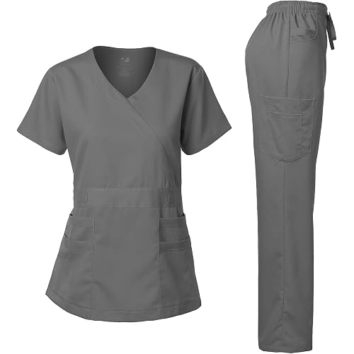 Dagacci Medical Uniform Women's Scrub Set Stretch and Soft Y-Neck Top and Pants