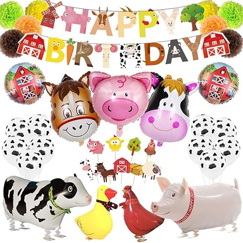 Decoraciones de fiesta de animales de granja, juego de suministros de fiesta de cumpleaños de granero para niños/niñas/niñas, decoración de fiesta