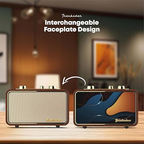 Miniatura 2 de Altavoz Bluetooth retro, radio FMAM de madera vintage, graves de 10 W, batería de 10 horas, placas frontales intercambiables, audio de escritorio