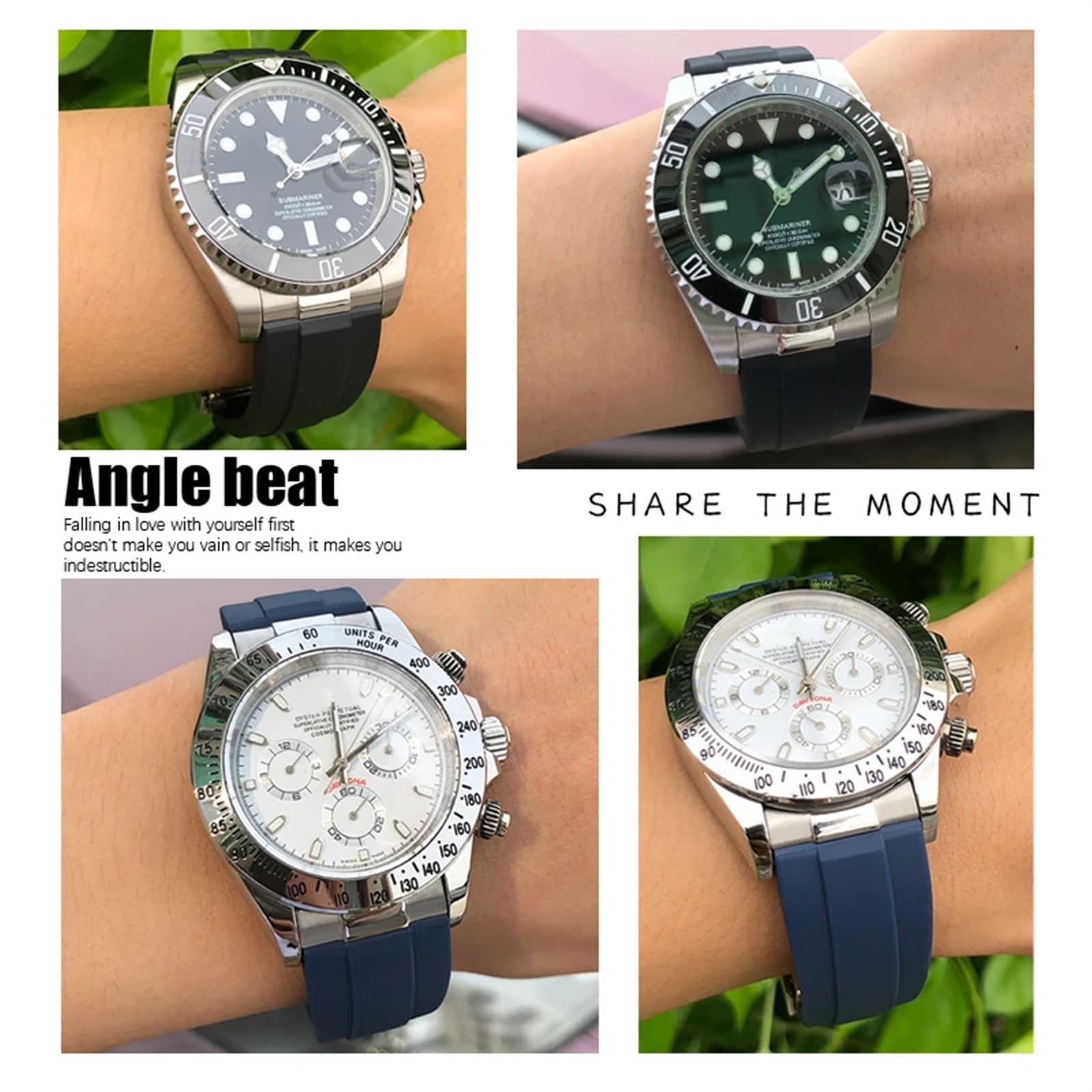 Cinturino per orologio in gomma con collegamento in metallo Cinturino sportivo da 20 mm per Rolex Daytona GMT Watch Yacht Master Submariner Cinturino verde alla moda