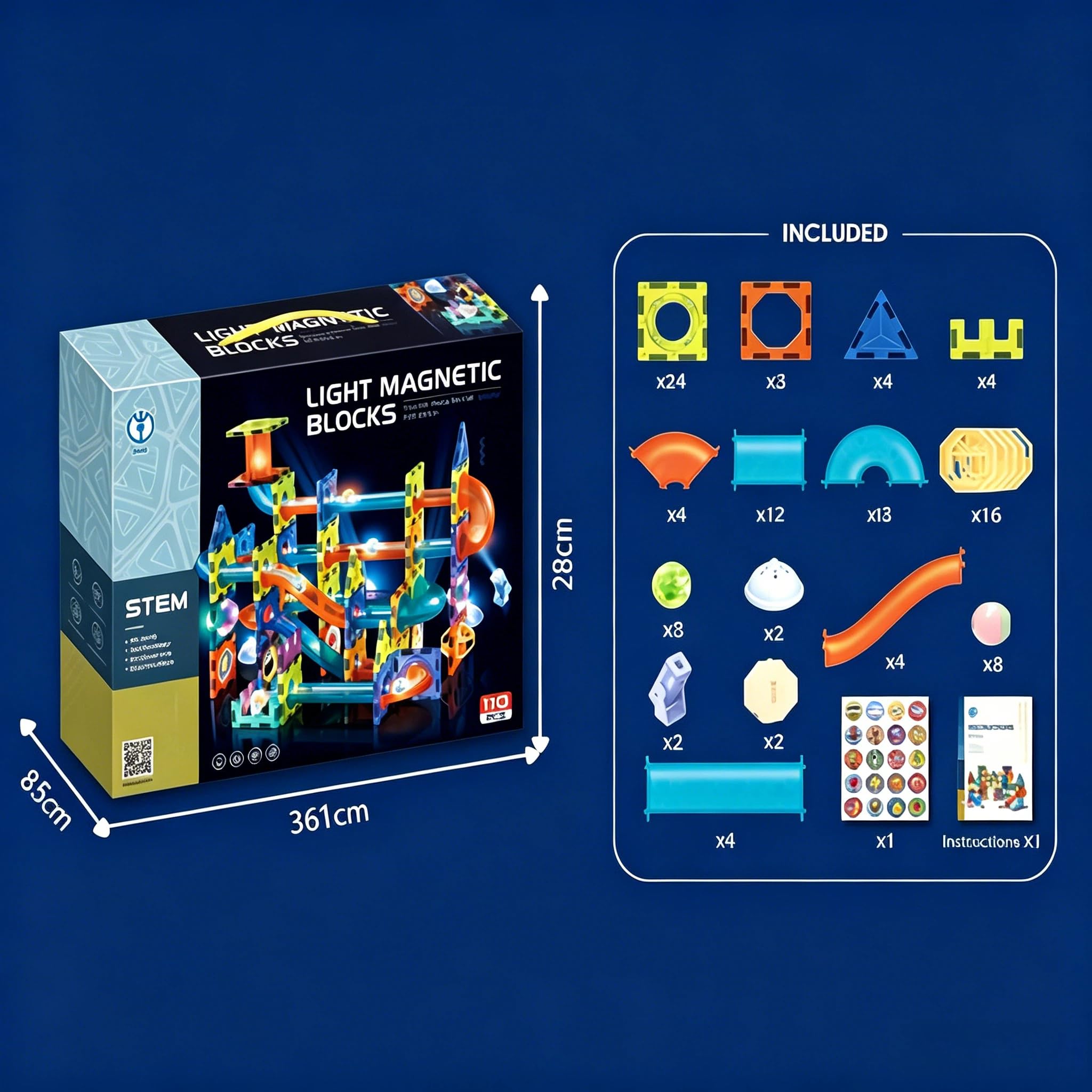Mattoncini Magnetici per Bambini, 110 pz Gioco Magnetico per Bambini | Giocattolo Educativo 3D in Stile STEM con Effetti Luminosi, Regalo per Ragazzi e Ragazze 3 anni +