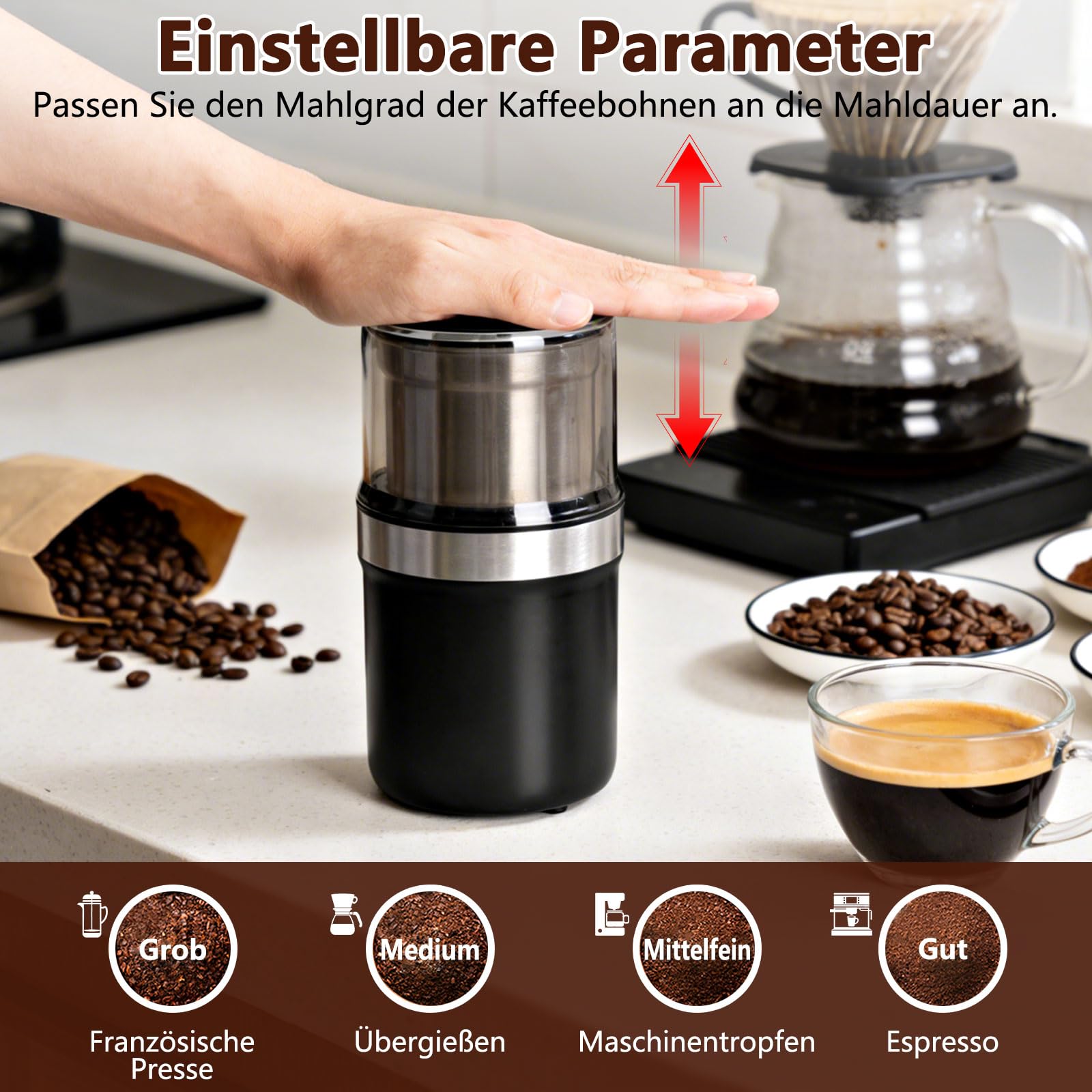 Moulin à Café Électrique Livré avec deux bols amovibles, Broyeur à Graines de Lin, Semences de Café, Noix, Poivre, Machine à café réglable pour Espresso/Gocciolamento/Expédition/Epices de Cuisine