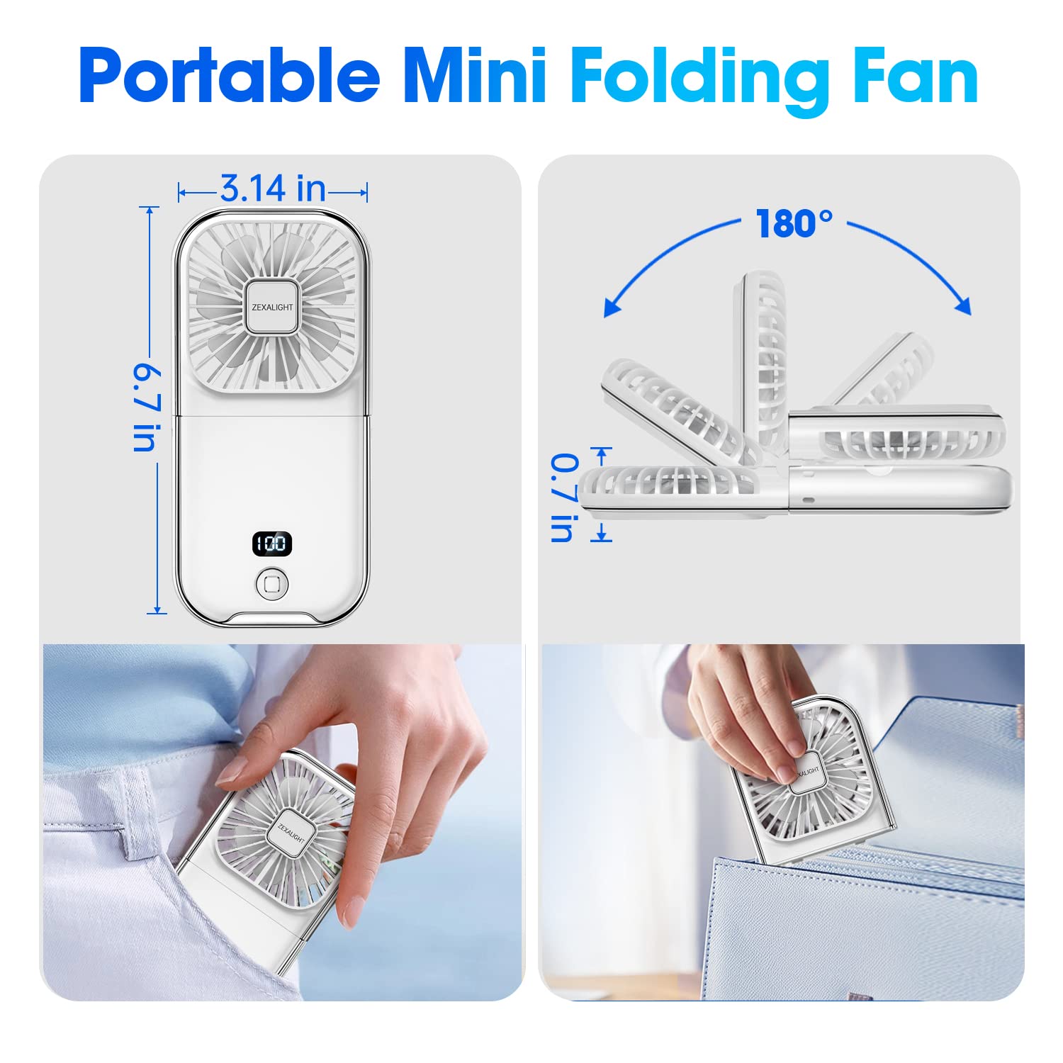 Ventilador de mano portátil 5 en 1 mejorado, ventilador de collar, mini ventilador de escritorio, soporte plegable para teléfono, alimentación de respaldo de emergencia, ventiladores 4