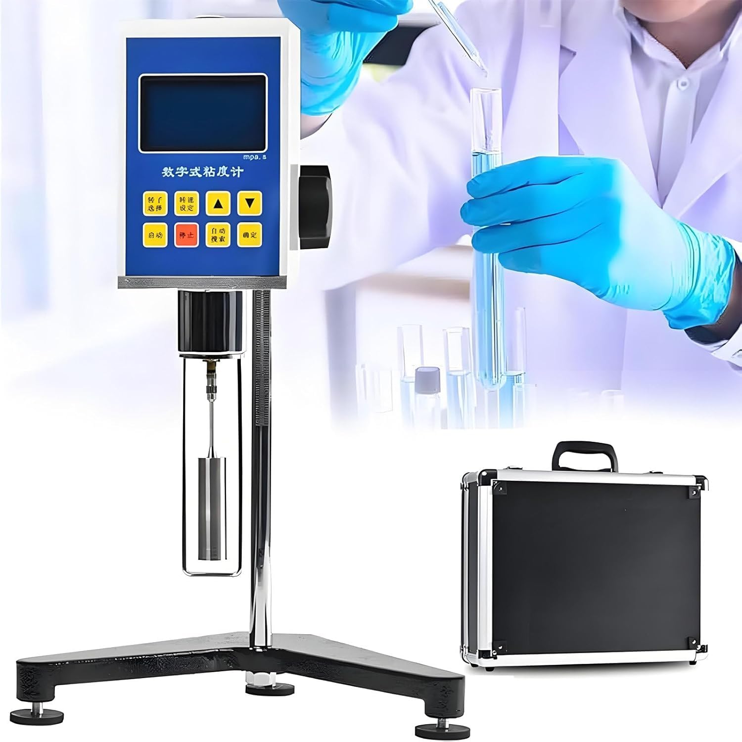 Viscosímetro giratorio digital para pruebas de viscosidad de pintura y líquidos, salida de datos, incluye 4 rotores para mediciones precisas y aplicaciones versátiles
