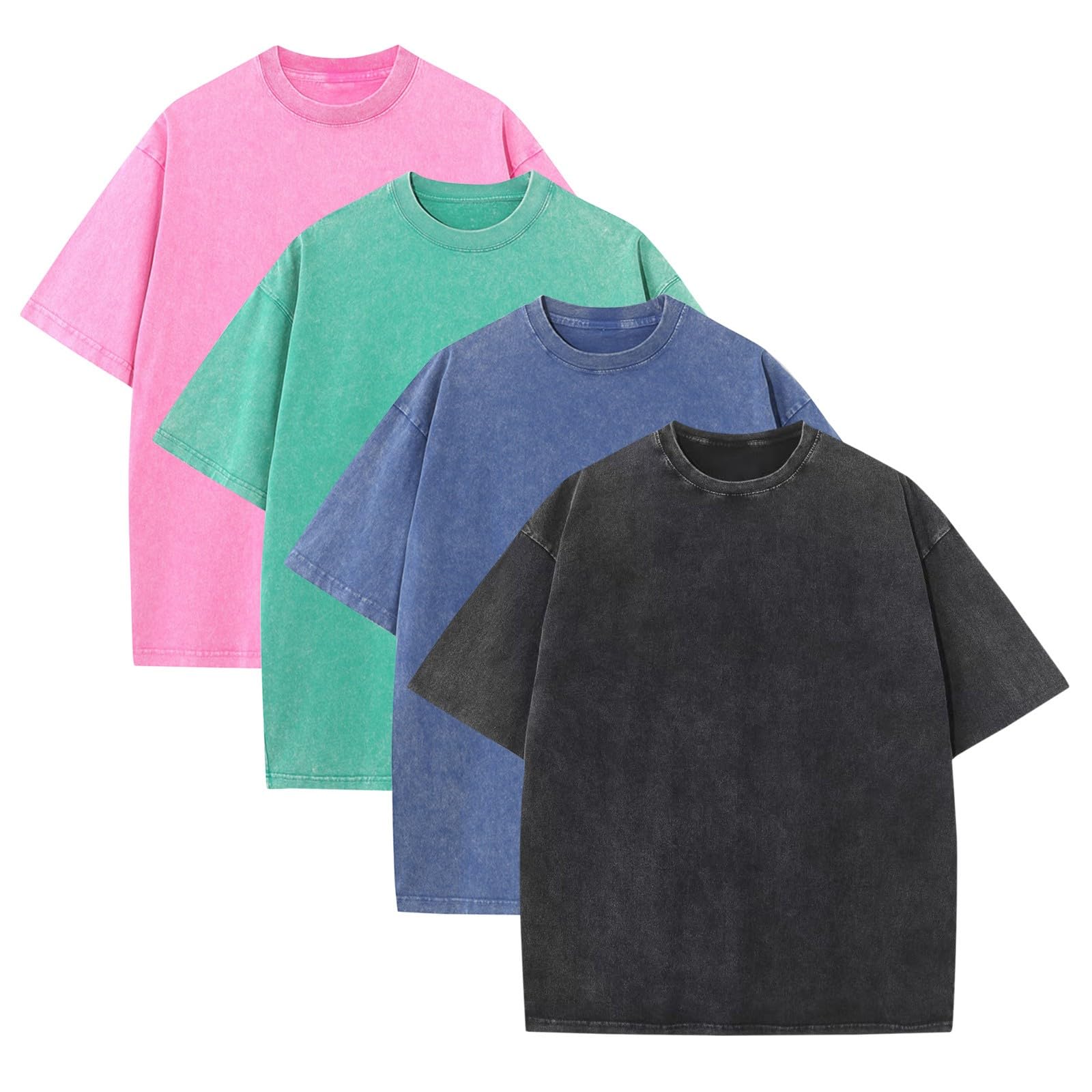 Confezione da 4 magliette da uomo in cotone invecchiato vintage a maniche corte girocollo top estivi 2026