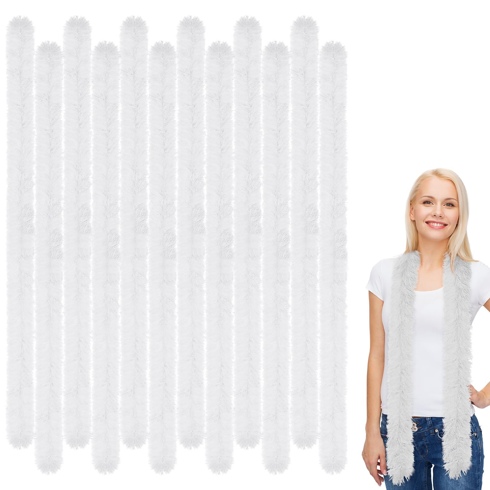 Xtinmee 12 Pcs 5 ft Feather Boas Artificial Fluffy Boas Decoration Feather Scarf for Women Girl Halloween Tea Party, White, approx. 5 ft/ 151 cm in length โ image 1