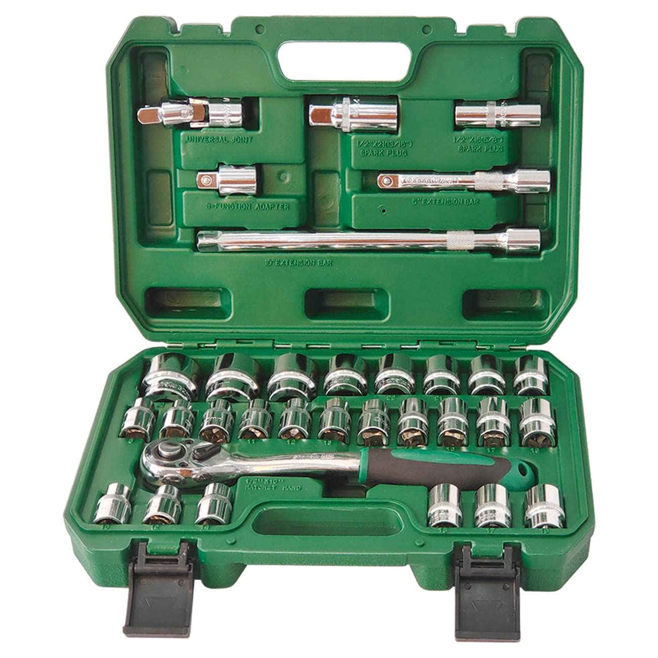 Lot de 32 outils de mécanicien de 1,3 cm avec clé à cliquet, barres d'extension et joint universel pour réparation automobile et ménage