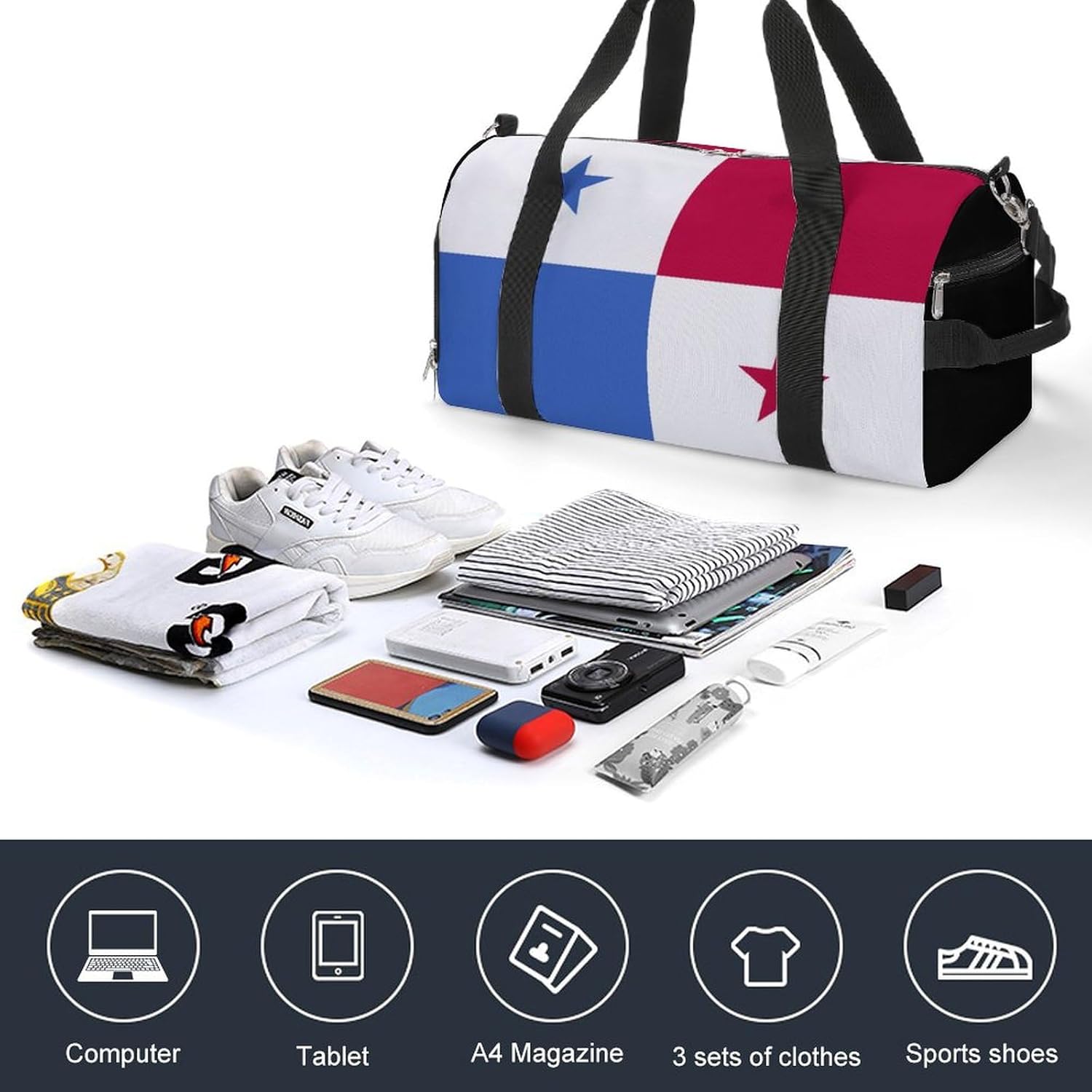 Sports Gym Bag Panama Flag Duffel with Shoe Compartment Waterproof Travel Weekender