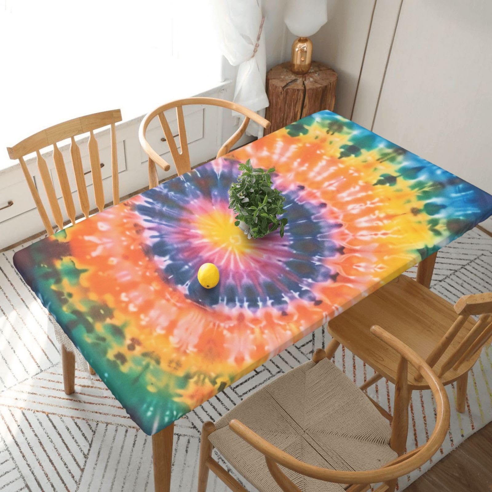 WPKJU Tie Dye Printed Tablecloths 5ft Rectangular Table Covers Washable Polyester Decorative Table Cloth for Dining Table Picnic Wedding